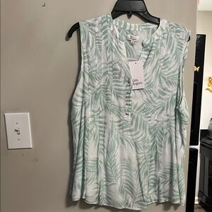 Kim Rogers Green Buttoned Blouse with Mandarin Collar